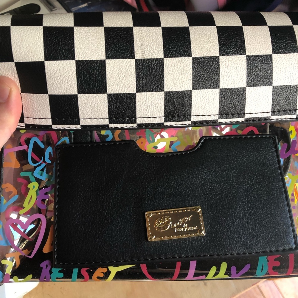 Betsey Johnson clear crossbody with plaid